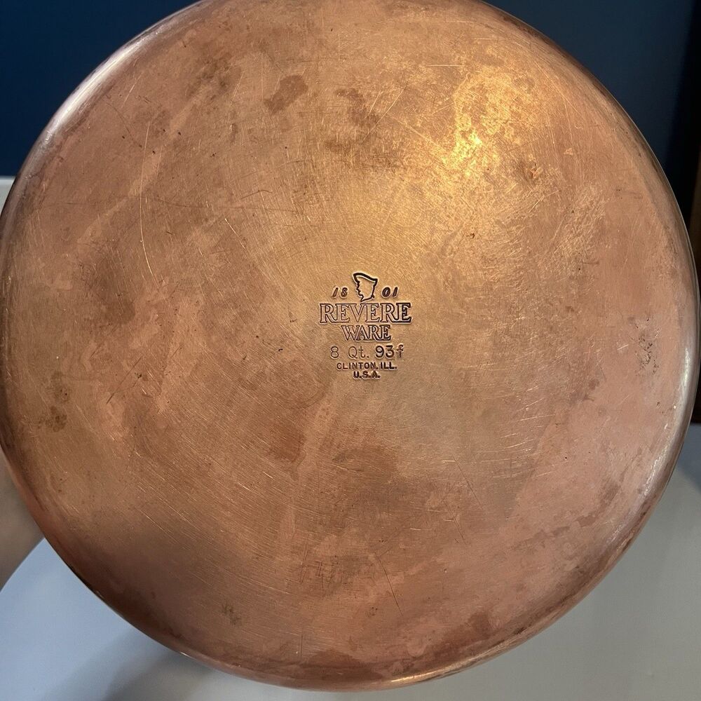 REVERE WARE 8 Qt Stock Pot & Lid Copper Bottom Clinton ILL USA Vtg Clean - Picture 8 of 15